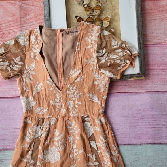 For Love and Lemons Peach Mia Floral Embroidered Sheer Tiered Maxi‎ Dress Small - Picture 3 of 7